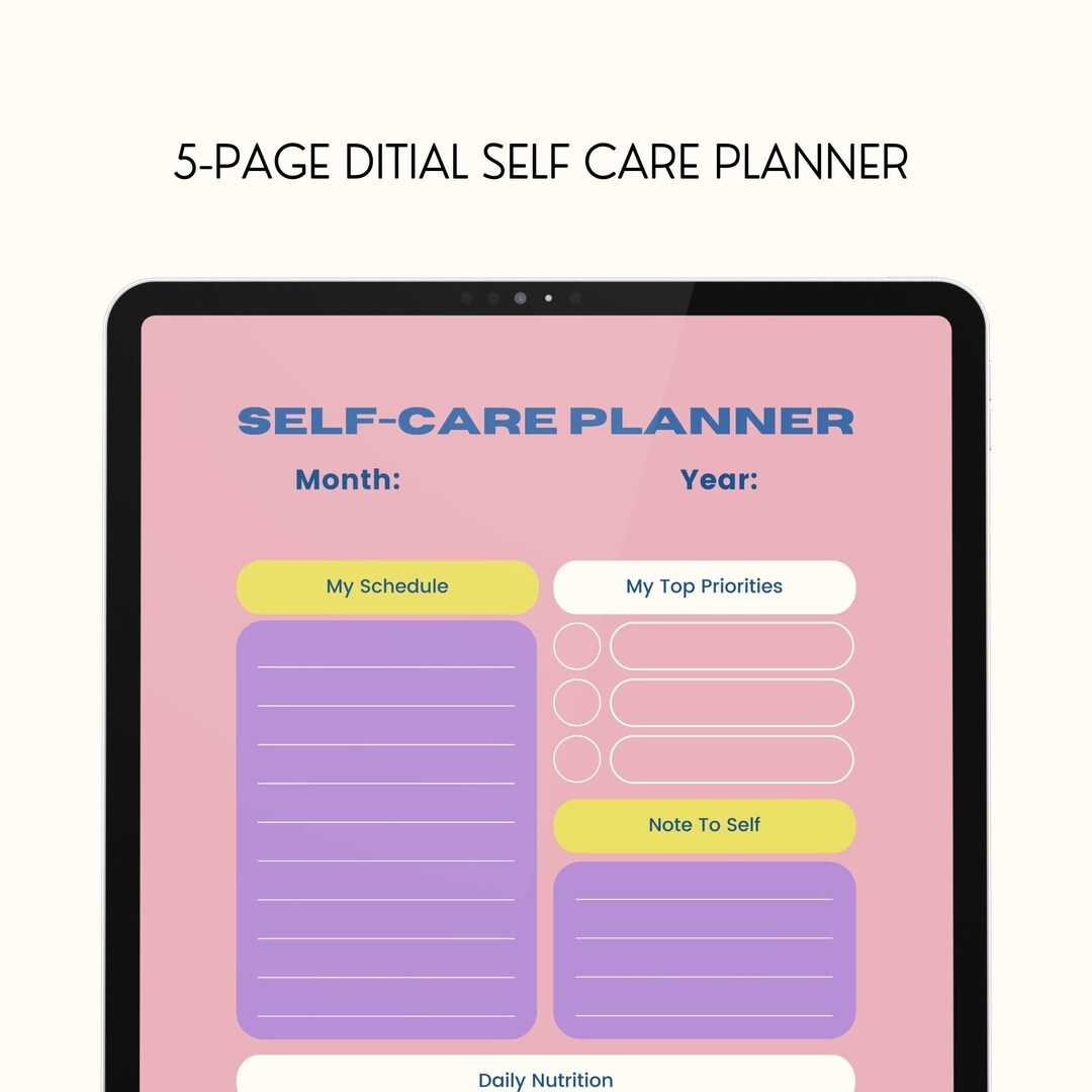 Digital Self Care Planner / 5 Page Planner / Self Care Planner ...