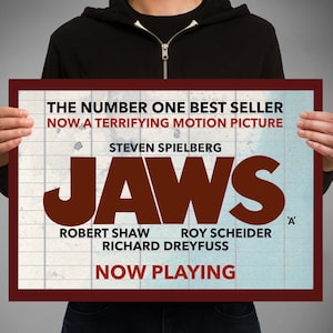 Jaws theatre banner, Poster print. Amity Island. Brody Quint Hooper Amity Island Beach closed sign. Movie theatre sign. Martha’s Vineyard