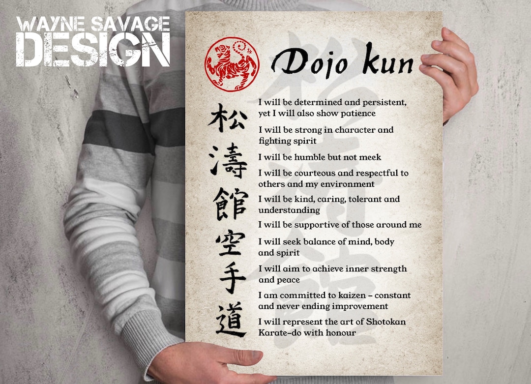 Shotokan Karate Poster Dojo Kun. Dojo Rules. Karate Dojo Scroll Print. Etsy