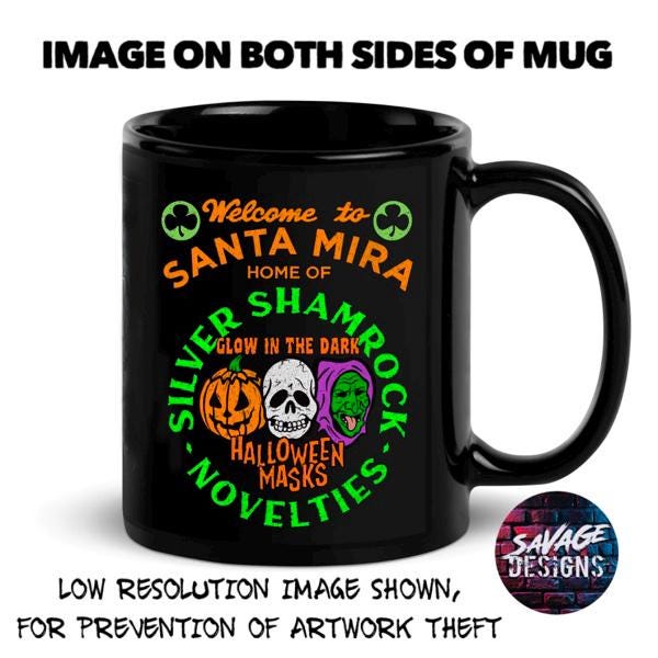 Silver Shamrock Novelties Black Glossy Mug Halloween 3 Season of the Witch Santa Mira Halloween masks Tea Coffee mug 80s horror movie