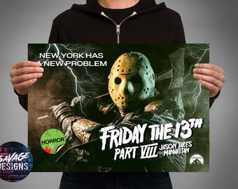 Jason Voorhees Friday The 13th Part 8 Poster Jason Takes Manhattan Eastern hockey league EHL New York. Hockey mask. Jason mask.