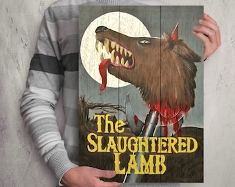 The Slaughtered Lamb sign poster - American werewolf in London. 80s Horror John Landis. Remember the Alamo. David Kestler. Werewolf movie.