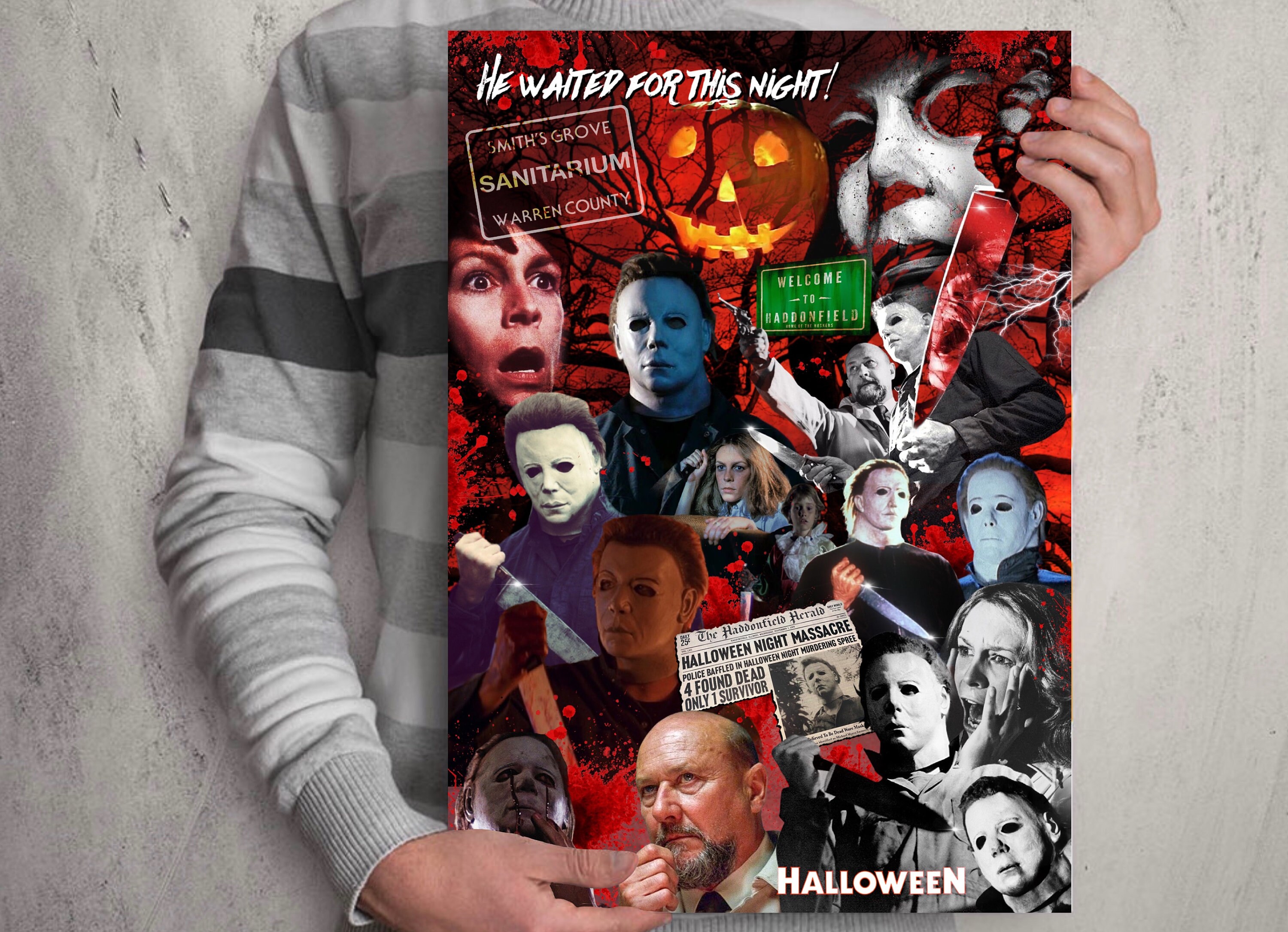 Halloween Collage poster print - Michael Myers. Haddonfield.  Halloween movies. Halloween Franchise. Montage art print. The Shape.