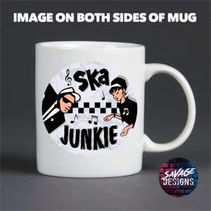 SKA White glossy mug Reggae 80s music Madness Bad Manners the Selecter The Beat rude boy rude girl tea coffee mug ska junkie