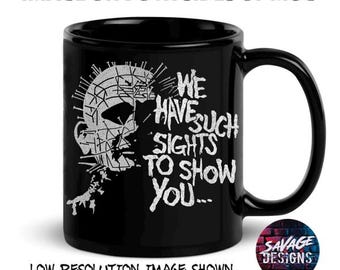 Hellraiser Black Glossy Mug Pinhead Cenobite Horror movie fan art Birthday gift idea British horror film Clive Barker Tea coffee mug