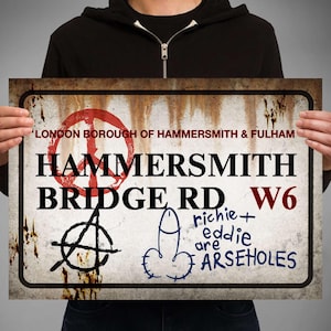 Bottom  TV comedy poster print  Hammersmith sign  Rik Mayall Adrian Edmondson The young ones. Hammersmith Hardmen Richie and Eddie. BBC2