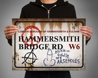 Bottom  TV comedy poster print  Hammersmith sign  Rik Mayall Adrian Edmondson The young ones. Hammersmith Hardmen Richie and Eddie. BBC2
