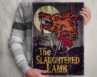 The Slaughtered Lamb sign poster - American werewolf in London. 80s Horror John Landis. Remember the Alamo. David Kestler. Werewolf movie.