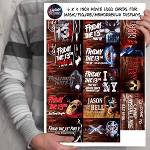 Friday The 13th Jason Voorhees-filmtitel-/logokaarten 6 x 4 inch, voor maskerfiguren en memorabilia.  DIRECT DIGITALE DOWNLOAD