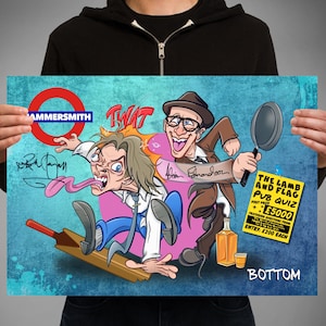 Bottom cartoon caricature style TV comedy A3 print - Rik Mayall Adrian Edmondson Richie and Eddie The Hammersmith Hardmen. BBC comedy.
