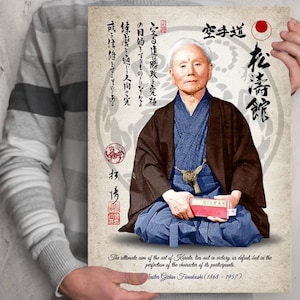 Affiche de karaté Shotokan - Gichin Funakoshi. Impression parchemin Dojo. Décoration de dojo pour bureau à domicile Masters JKA. Affiches d'arts martiaux. Karaté-do.