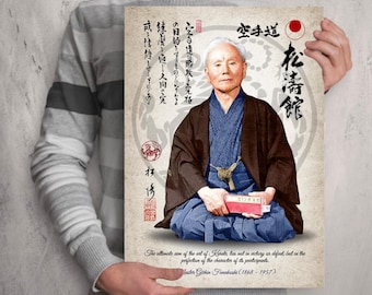 Shotokan Karate poster - Gichin Funakoshi. Dojo scroll print. Home Office Dojo decoration JKA masters. Martial arts posters. Karate-do.