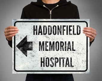Halloween Haddonfield memorial hospital sign poster print - Michael Myers 80s horror slasher movie Halloween 2 Horror film memorabilia