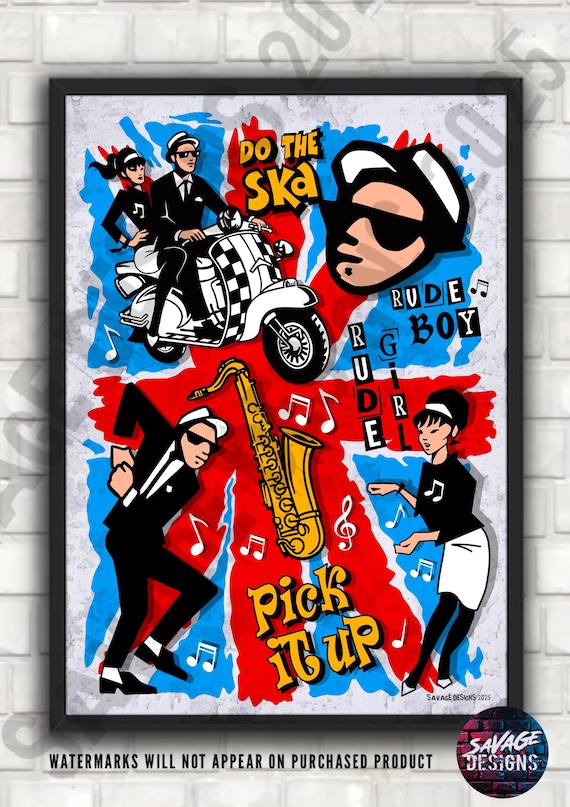 SKA 80s Music Poster Rude Boy Rude Girl Union Jack Artwork Reggae