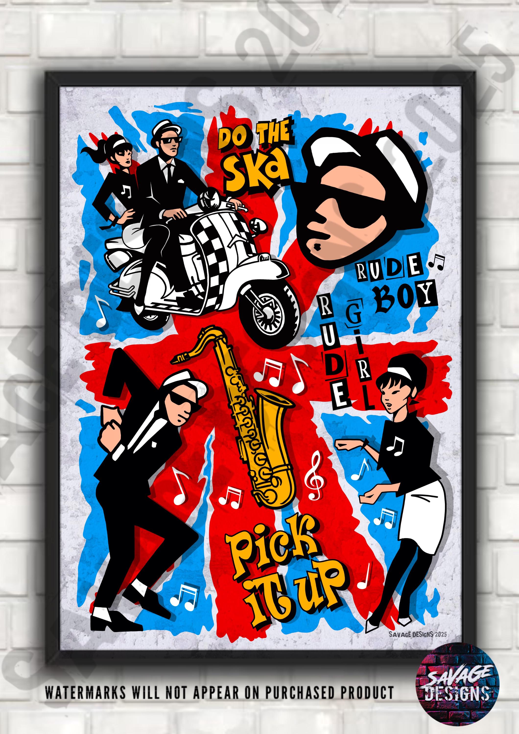 SKA 80s Music Poster Rude Boy Rude Girl Union Jack Artwork Reggae