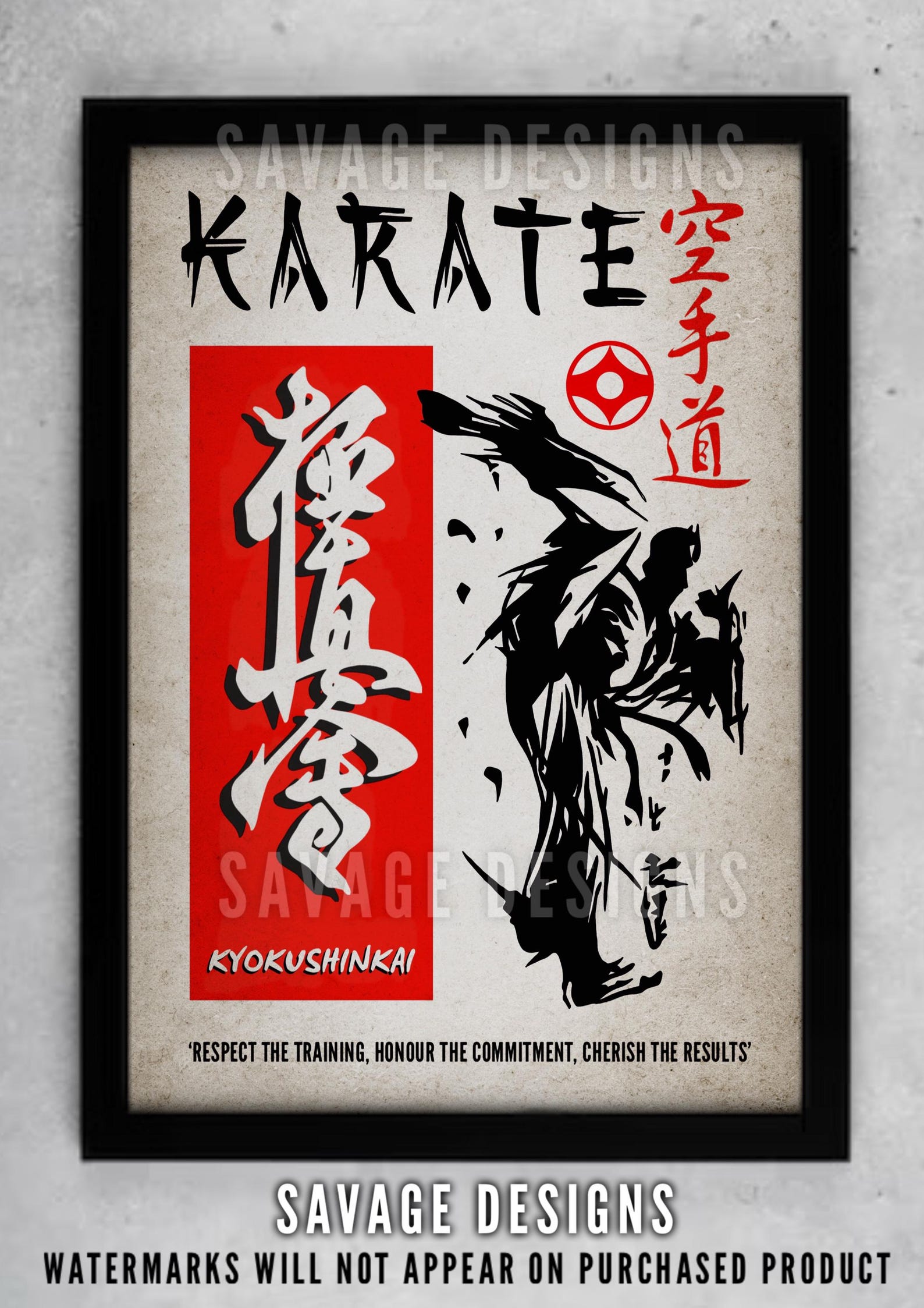 Karate Script Kyokushinkai Karate Poster - Japanese Brush Script Dojo Scroll Dojo ...