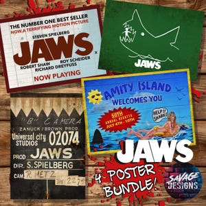 Jaws -  4 poster bundle - Accurate to the screen used signs from Jaws. INSTANT DIGITAL DOWNLOAD. Beach closed. Amity Island Quint Brody
