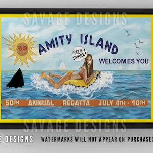 Jaws Welcome to Amity Island Billboard Sign. Poster Print. Amity Island ...
