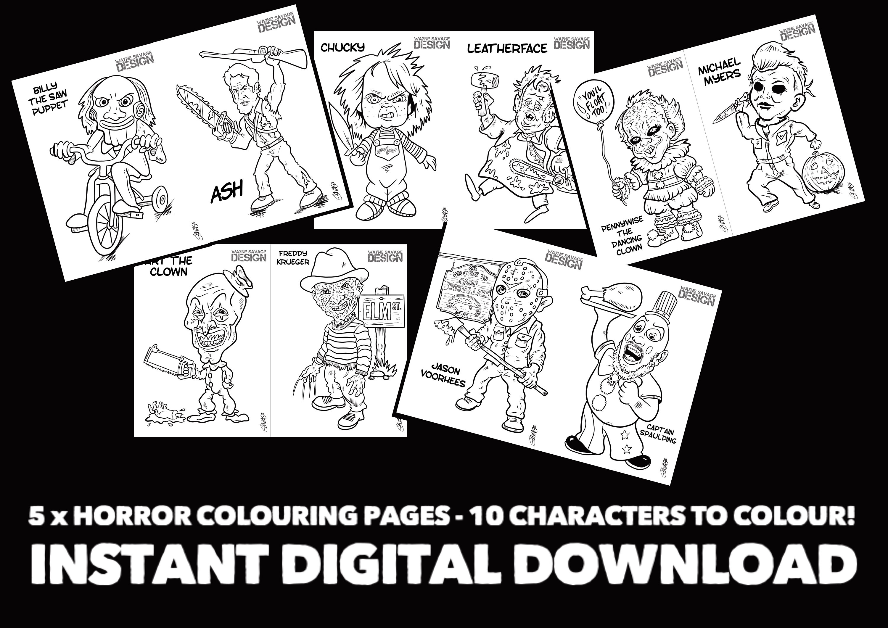 Horror Colouring Pages X 5. 10 Horror Movie Characters to Print and Colour In. Digital Download ...