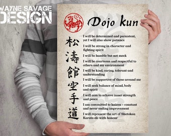 DIGITAL DOWNLOAD. Shotokan Karate Dojo Kun poster. Dojo scroll print.