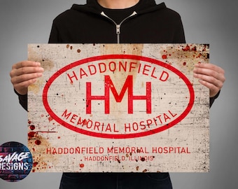 Halloween Haddonfield memorial hospital sign poster print - Michael Myers 80s horror slasher movie Halloween 2 Horror film memorabilia