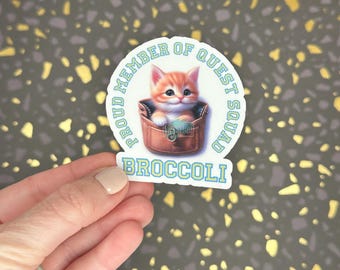Pegatina de gatito con brócoli - Miembro orgulloso del equipo Quest, vinilo