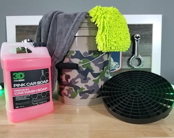 Car Wash Kit Camo Bucket Rock Grate Wash Mitt Drying Towel Soap