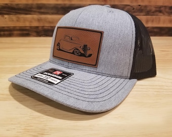 Custom Hot Rod Street Rod pu Leather Patch Hat Richardson 112 or Yupoong Gift Christmas Birthday