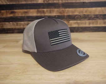 Leather American Flag Patch Hat-Leatherette