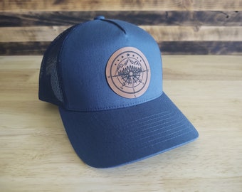 Outdoor Leather Patch Hat-Leatherette-Snapback Trucker hat