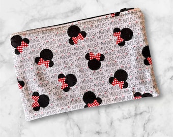 Minnie Mouse Zipper Pouch, Cotton Fabric Cosmetic Travel Bag