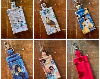 Disney Inspired Lip Balm Holder Keychain | Handmade Cotton Chapstick Pouch