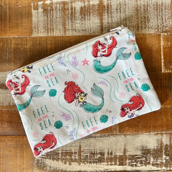 Little Mermaid Cotton Zipper Pouch | Cosmetic Bag | Zipper Bag | Travel Bag | Gift Idea