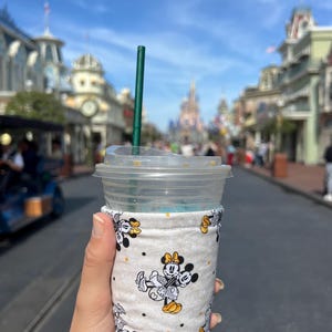 Mickey & Minnie Themed REVERSIBLE Fabric Coffee Cup Cozy |Cup Sleeve | Coffee Cozy | Reusable Cup Cozy | Gift Idea