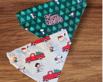 White Beagle Christmas Reversible Over the Collar Dog Bandana, Pet Neckwear, Dog Scarf