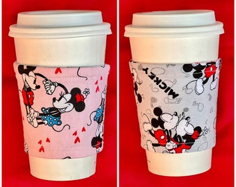 Disney Inspired Valentine REVERSIBLE Fabric Coffee Cup Cozy |Cup Sleeve | Coffee Cozy | Gift Idea