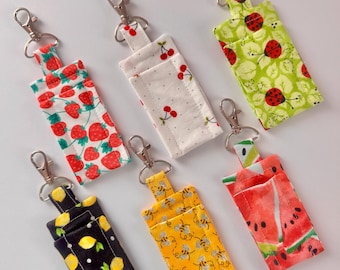 Fruit Print Lip Balm Holder Keychain, Cotton Fabric Chapstick Pouch