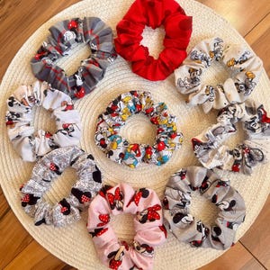 Disney Scrunchies featuring Mickey & Minnie,  17 Fabric Designs Available, Disney Hair Accessory, Gift Idea