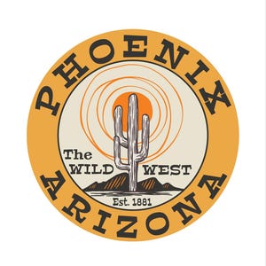 Phoenix Arizona Sticker Retro Wild West Cactus Desert Travel Decal Vintage Southwest Souvenir Laptop Decal Water Bottle Sticker Hiking Gift