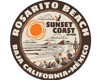 ROSARITO Beach Baja California Mexico Sunset Coast Est 1542 Retro Vintage Vinyl Sticker Waterproof Decal Travel Souvenir Gift Cars Laptops