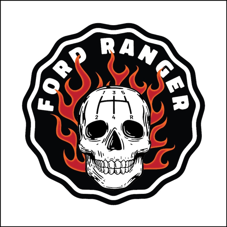 Ford Ranger Skull With Flames & 5-speed Stick Shift Graphic Vinyl Decal ...