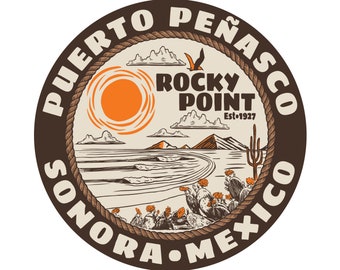 ROCKY POINT Mexico Puerto Penasco Beach Desert Sun Cactus Scene Est 1927 Retro style Vintage Vinyl Sticker Waterproof Window Decal Sticker