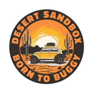 Desert Sandbox VW Bug Sticker Off Road Dunes Baja Beetle Decal for Laptop Water Bottle Volkswagen Dune Buggy Gift Retro Sunset Adventure