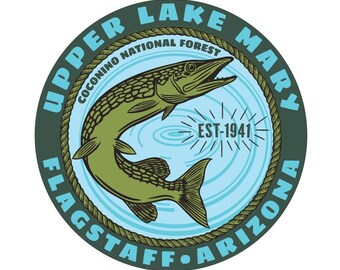 Upper Lake Mary Northern Pike Fishing Vinyl Decal Sticker - Coconino National Forest Flagstaff Arizona Fish Camping Boating Fishing Hiking