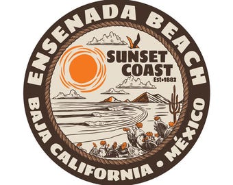 ENSENADA Beach Baja California Mexico Sunset Coast Est 1882 Retro Vintage Vinyl Sticker Waterproof Decal Travel Souvenir Gift Laptops Cars