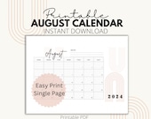 Printable August Calendar 2024, Boho Calendar Printable, Printable Calendar for August, August 2024 Minimalist Printable Calendar