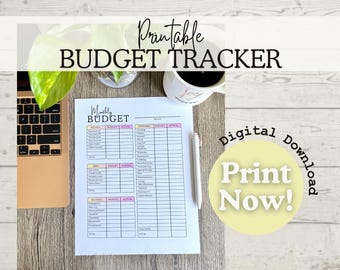 Printable Monthly Budget Planner, Financial Tracker (PDF Download)