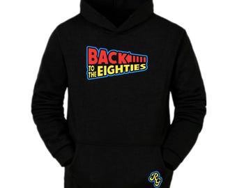Back To the Eighties Retro Hoodie! Black Pullover.