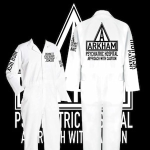 Prison Jumpsuit Halloween Costume, Arkham Asylum, White Coveralls. Personalize your name.