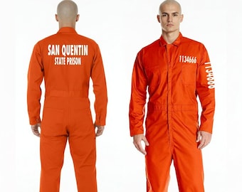 Prison Jumpsuit, Orange. Halloween jumpsuit coveralls, customizable!